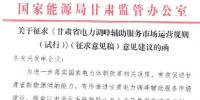 甘肅省電力調(diào)峰輔助服務(wù)市場運營規(guī)則 (試行)開始征求意見