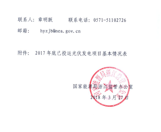浙江能監(jiān)辦關于開展2017年度光伏發(fā)電專項監(jiān)管工作的通知
