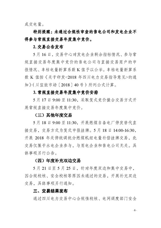 四川2018年度電力直接交易1號公告：風(fēng)電、光伏、部分水電企業(yè)可參與直接交易
