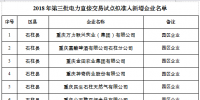 重慶市2018年第三批電力直接交易試點(diǎn)擬準(zhǔn)入新增企業(yè)名單