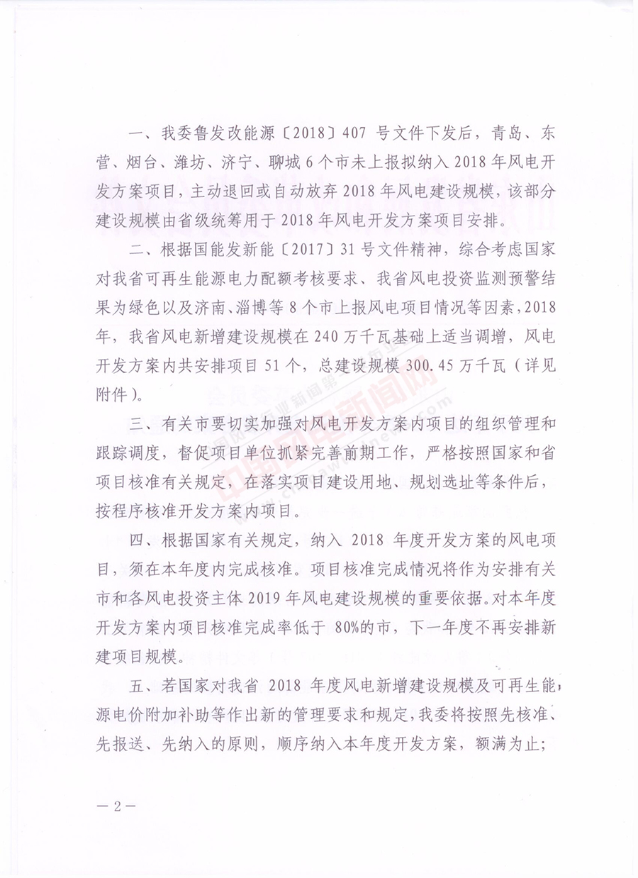 重磅！山東省2018年風(fēng)電開發(fā)建設(shè)方案公布：300.45萬千瓦！（附方案）