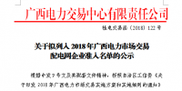 廣西公示擬列入2018年廣西電力市場(chǎng)交易配電網(wǎng)企業(yè)準(zhǔn)入名單的1家企業(yè)