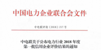 中電聯(lián)公布電力行業(yè)2018年度第一批信用企業(yè)評價結(jié)果 43家企業(yè)在列