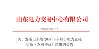 山東2018年9月份電力直接交易(雙邊協(xié)商)結(jié)果:成交電量132.38萬兆瓦時