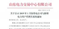 山東電力交易中心發(fā)布了《關于公示2019年1月份售電公司與新增電力用戶代理關系的通知》