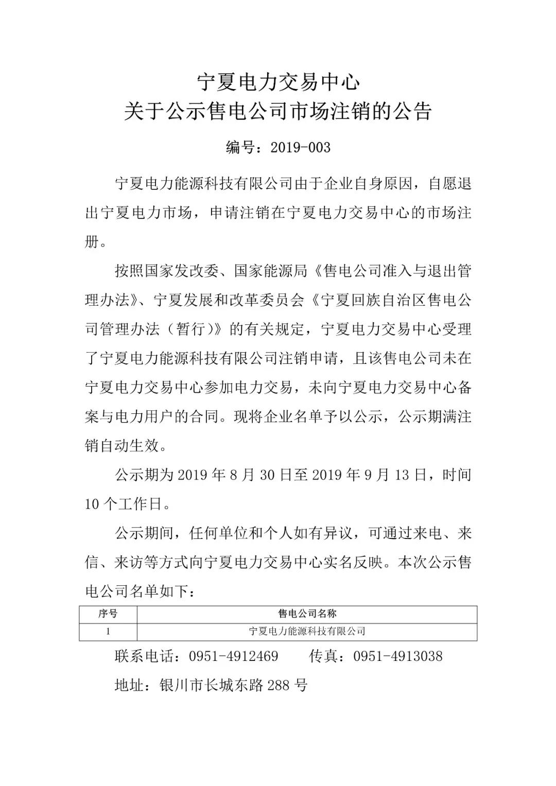 退市！寧夏1家售電公司擬退出寧夏電力市場